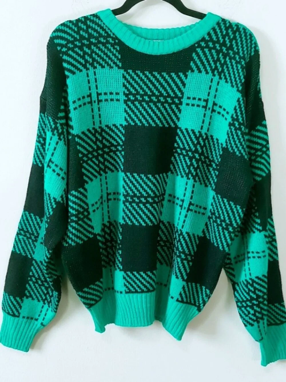 Vintage Men Preppy Plaid Sweater Medium 80s Heritage Edgy Dad Coastal Pullover